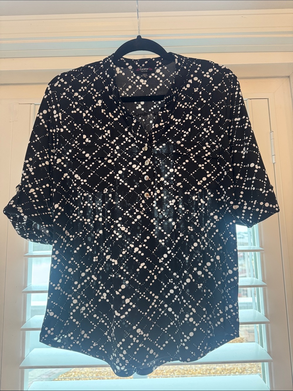 Cocomo Black Button-Front Blouse with White Dot Lattice